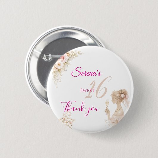 Flower Dreamy Soft Sweet 16 Birthday Button Pin (Vorne & Hinten)