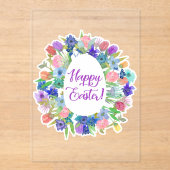 Flower Egg Shaped Wreath Happy Easter Acryleinladungen (Vorderseite)