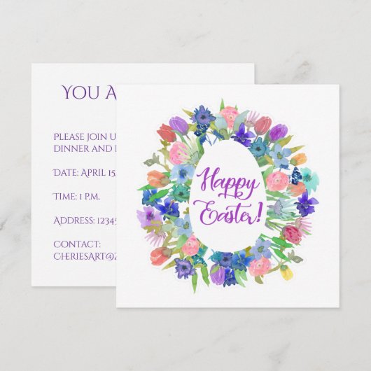 Flower Egg Shaped Wreath Happy Easter Einladung (Vorne/Hinten)