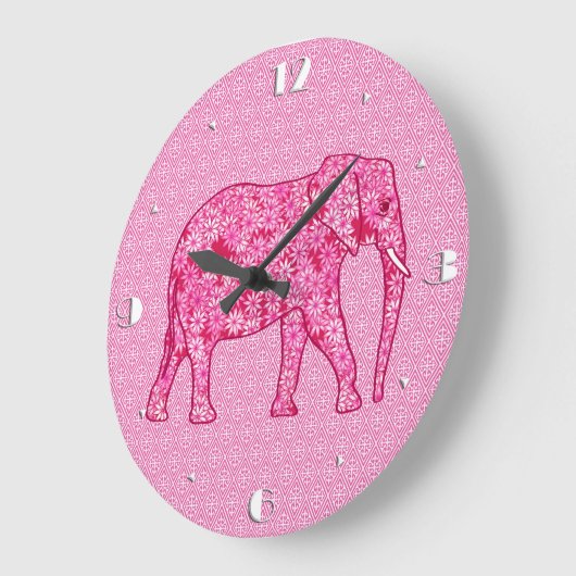 Flower elephant - fuchsia pink große wanduhr (Winkel)