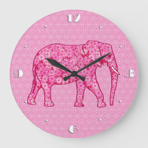 Flower elephant - fuchsia pink große wanduhr