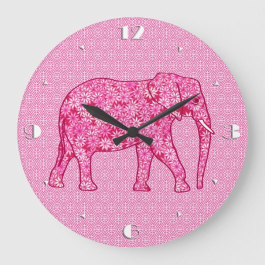 Flower elephant - fuchsia pink große wanduhr (Vorderseite)