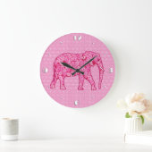 Flower elephant - fuchsia pink große wanduhr (Zuhause)