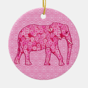 Flower elephant - fuchsia pink keramikornament