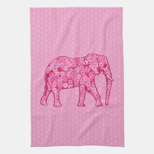 Flower elephant - fuchsia pink küchentuch (Vertikal)