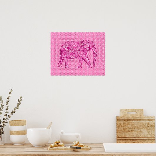 Flower elephant - fuchsia pink poster (Küche)