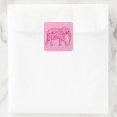 Flower elephant - fuchsia pink quadratischer aufkleber (Tasche)
