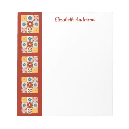 Flower Embroidered Quilt Block Border Note Pad Notizblock (Vorderseite)