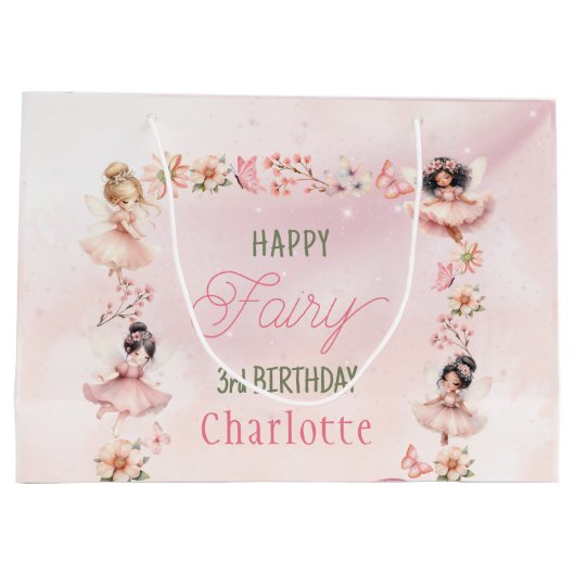 Flower Fairy 3rd Pink Glitter Gift Bag Große Geschenktüte (Rückseite)