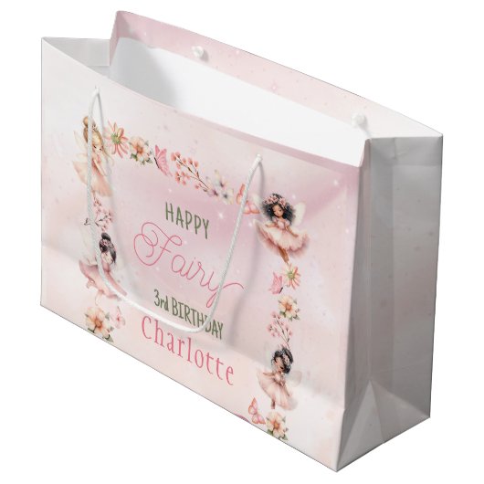 Flower Fairy 3rd Pink Glitter Gift Bag Große Geschenktüte (Vorderseite Schrägansicht)