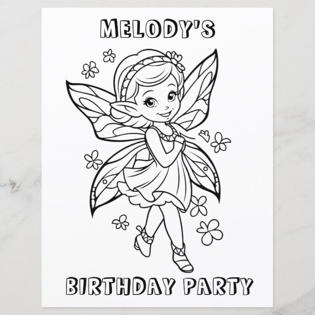 Flower fairy birthday party coloring activity  (Vorderseite)