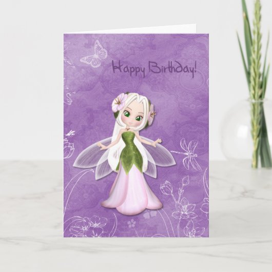 Flower Fairy Happy Birthday Karte (Vorderseite)