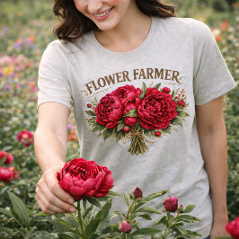 Flower Farmer Vintage Peony Bouquet Rustic Floral  Tri-Blend Shirt