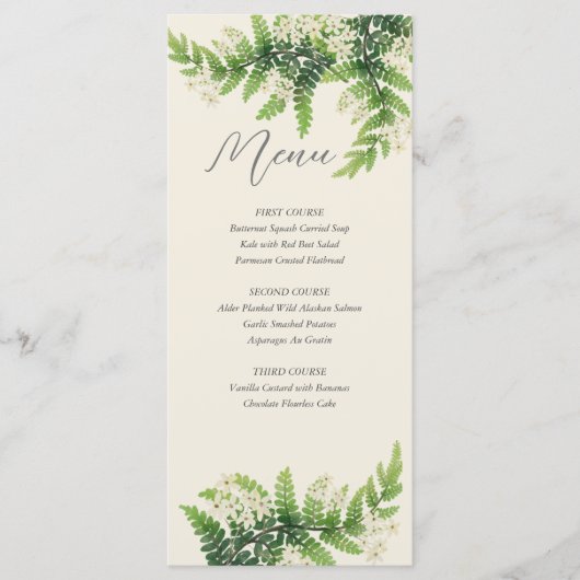 Flower Ferns Wedding Menu Menükarte (Vorderseite)