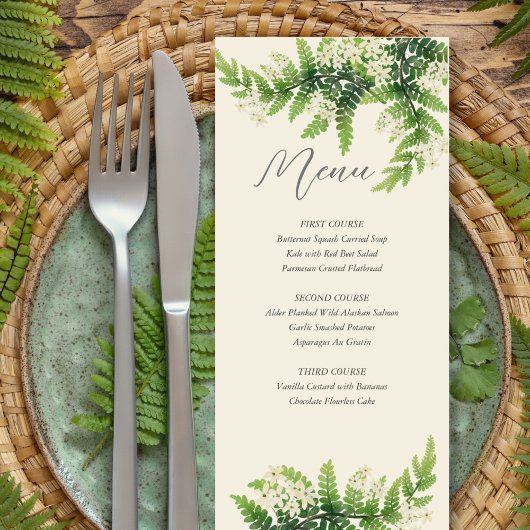 Flower Ferns Wedding Menu Menükarte