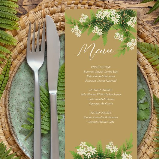 Flower Ferns Wedding Menu Menükarte