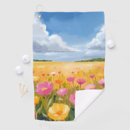 Flower Field Landscape Painting Golfhandtuch
