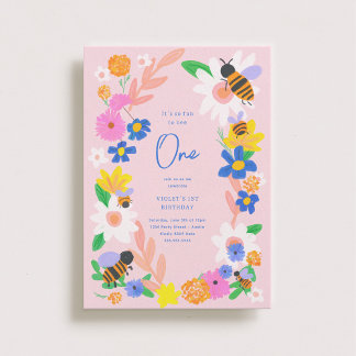 Flower Garden Bees 1st Birthday Einladung