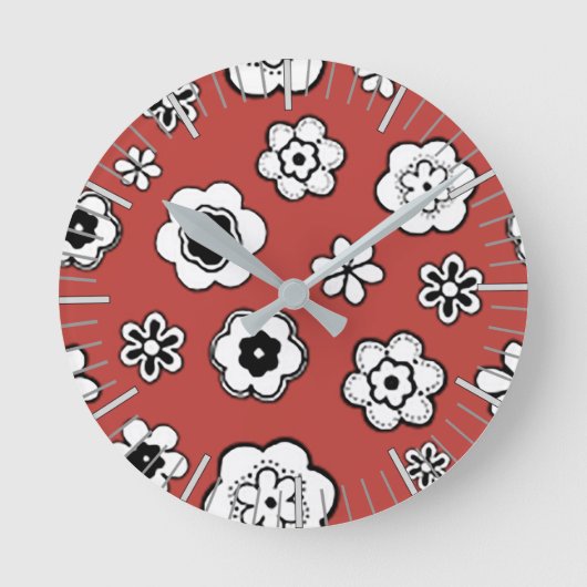 Flower Garden in Misty Tomato Red Runde Wanduhr (Vorderseite)