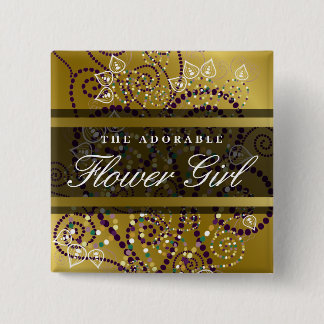 FLOWER GIRL Boho Spirals Gold Wedding Name Tag Button