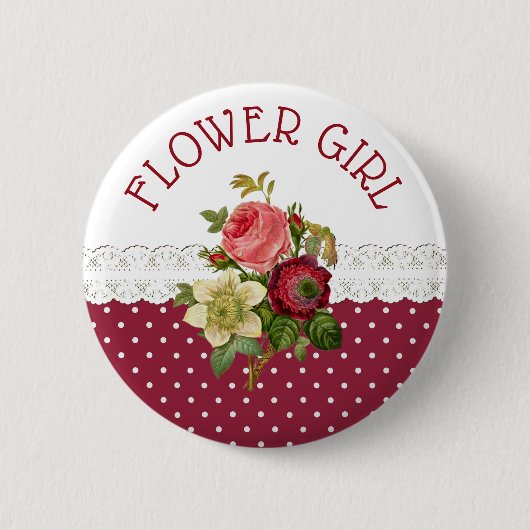 FLOWER GIRL Burgund Rose Hochzeitsschaltfläche Button (Vorderseite)