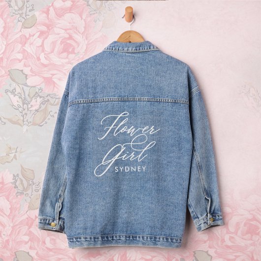 Flower Girl Elegant Script Name Wedding Party Jeansjacke