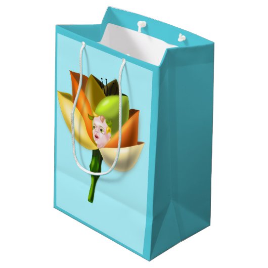 Flower Girl Geschenktasche - Anpassbar Mittlere Geschenktüte (Rückseite Schrägansicht)