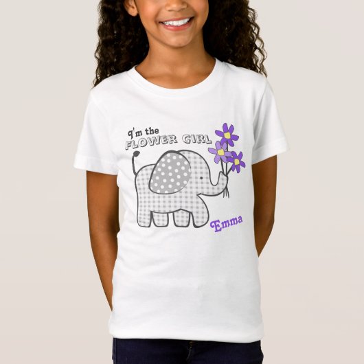 Flower Girl Gingham Elephant Purple Blumen T-Shirt (Vorderseite)