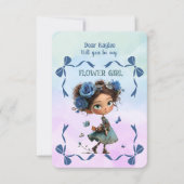 Flower Girl Invitation Floral Blue Watercolor Mitteilungskarte (Vorderseite)