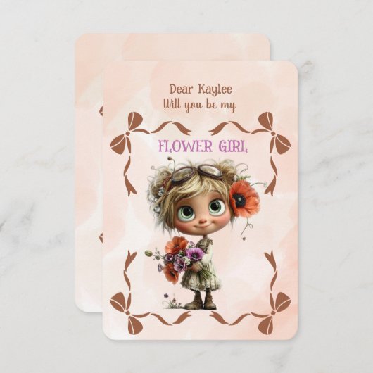 Flower Girl Invitation Floral Blue Watercolor Mitteilungskarte (Vorne/Hinten)