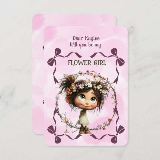 Flower Girl Invitation Floral Pink Watercolor Mitteilungskarte (Vorne/Hinten)