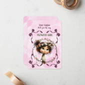 Flower Girl Invitation Floral Pink Watercolor Mitteilungskarte (Vorderseite/Rückseite Beispiel)