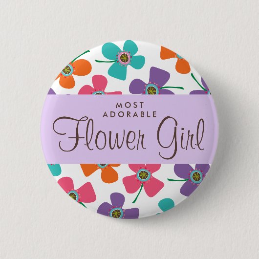 FLOWER GIRL Niedlich Fun Daisies Pop Wedding Name Button (Vorderseite)