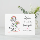 Flower Girl Proposal Chic Hand Drawn Illustration Karte (Stehend Vorderseite)