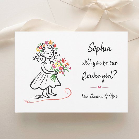 Flower Girl Proposal Chic Hand Drawn Illustration Karte