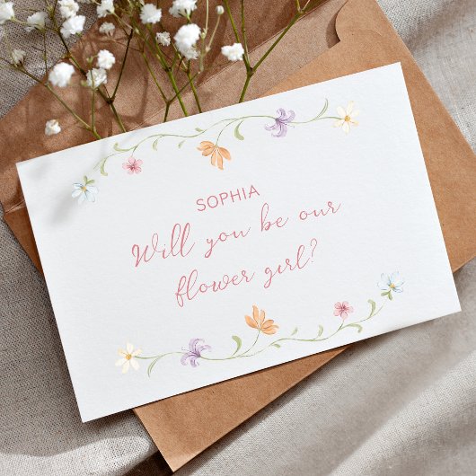 Flower Girl Proposal Watercolor Floral Simple Karte