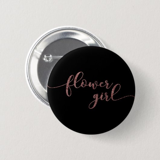 "Flower Girl" Rose Gold Glitzer auf Schwarz Button (Vorne & Hinten)