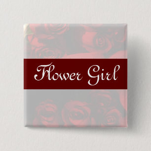 "Flower Girl" - Rote Rose Bouquet (2) Button