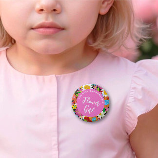 FLOWER GIRL Spring Flowers Garden Wedname Tag Button