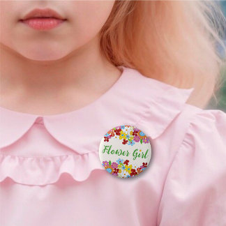FLOWER GIRL Spring Flowers Garden Wedname Tag Button