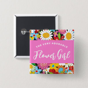 FLOWER GIRL Spring Flowers Garden Wedname Tag Button