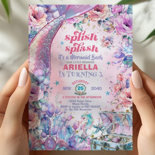 Flower Glitter Mermaid Tail 3rd Birthday  Einladung