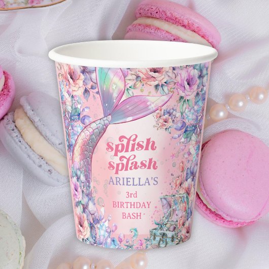 Flower Glitter Mermaid Tail 3rd Birthday Pappbecher