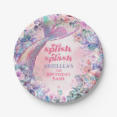 Flower Glitter Mermaid Tail 3rd Birthday Pappteller (Vorderseite)