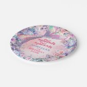 Flower Glitter Mermaid Tail 3rd Birthday Pappteller (Schrägansicht)