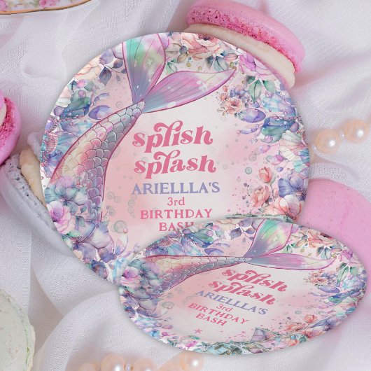 Flower Glitter Mermaid Tail 3rd Birthday Pappteller