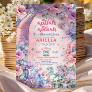 Flower Glitter Mermaid Tail 4th Birthday  Einladung