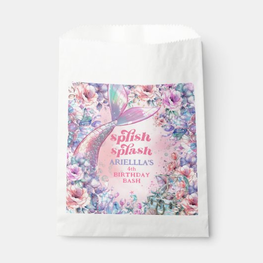 Flower Glitter Mermaid Tail 4th Birthday Geschenktütchen (Vorderseite)