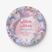 Flower Glitter Mermaid Tail 4th Birthday Pappteller (Vorderseite)