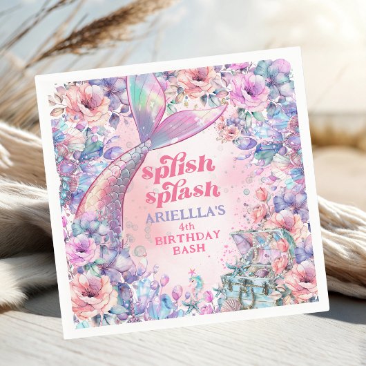 Flower Glitter Mermaid Tail 4th Birthday Serviette
